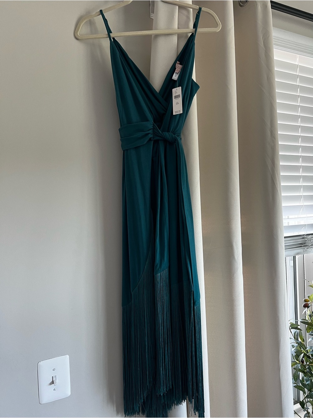 Anthropologie Teal Fringe Wrap Midi Dress - Women